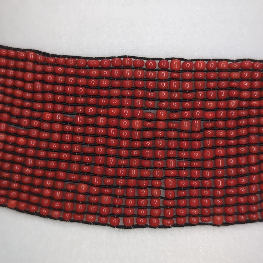 Vtg Glass Bead Wood Stretchy Elastic Belt Burnt Orange‎ Belt Women OS Bohemian
